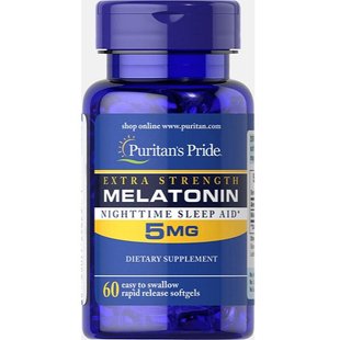 Мелатонін, Melatonin Extra Strength 5mg - 60softgels 100-50-7475671-20 фото