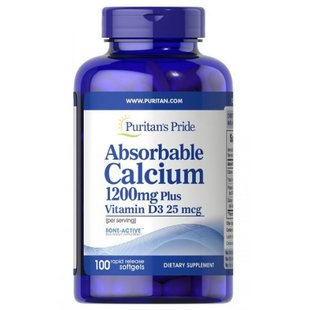 Кальций и Витамин Д3, Absorbable Calcium 1200 mg Plus vitamin D3 2,5 mg - 100 Softgels 100-34-0611608-20 фото