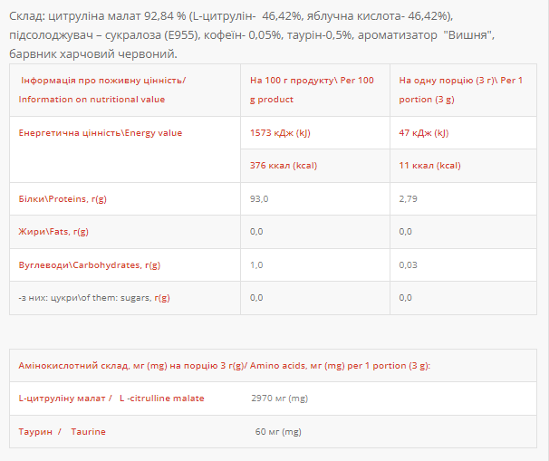 Цитрулін, Citruline - 310g Cherry 2022-10-1487 фото