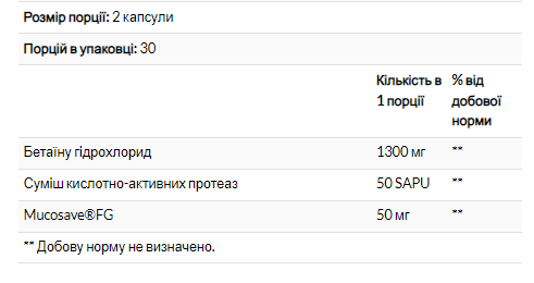 Бетаїн Гідрохлорид, Betaine HCI 600mg - 120 caps 2022-10-2942 фото