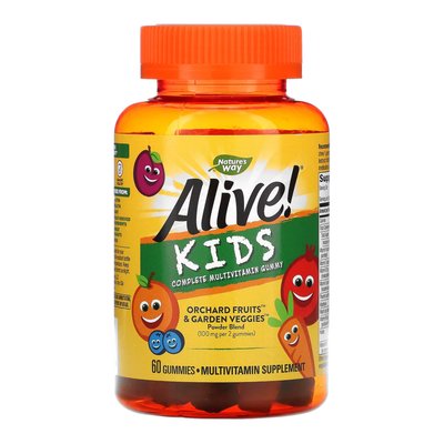 Alive! Children's Gummy Multivitamin, Gluten Free, Made with Pectin - 60 Gummies 100-80-6848350-20 фото