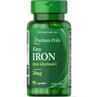 Залізо, Easy Iron 28 mg (Iron Glycinate) - 90 Capsules 100-60-6282109-20 фото