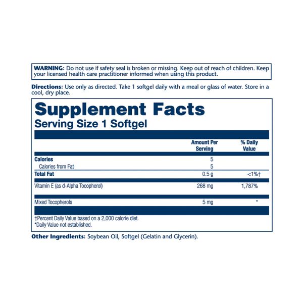 Vitamin E d-Alpha Tocopherol 268mg - 50 softgels 2023-10-2382 фото