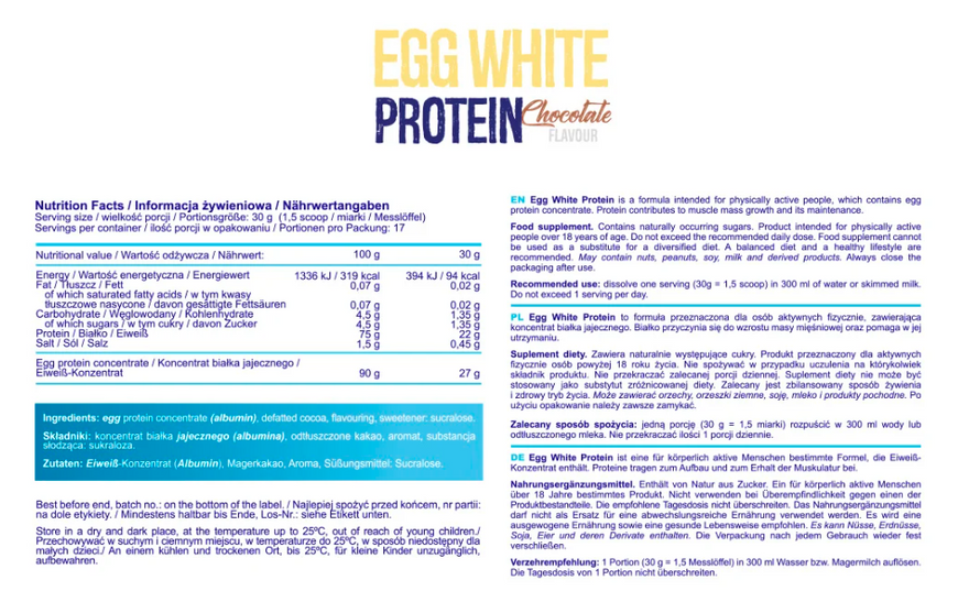 Egg White Protein - 510g Chocolate 100-67-4707466-20 фото