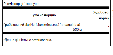 Ежик гребенчатый, Ноотроп Lions Mane Mushroom 500mg - 60caps 100-15-1306425-20 фото