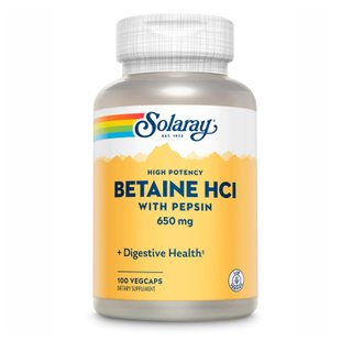 Бетаїн Гідрохлорид з Пепсином, High Potency Betain HCl with Pepsin 650мг - 100 vcaps 2022-10-1029 фото