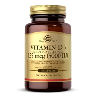 Вітамін Д3, Vitamin D3 Cholecalciferol 125 mcg 5000 IU - 100 softgels 100-31-3430199-20 фото