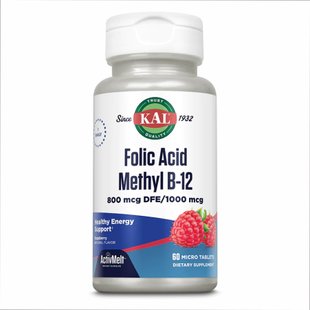 Фолієва кислота та метил Б12, Folic Acid Methyl B-12 800mcg - 60 tabs Raspberry 2022-10-1005 фото