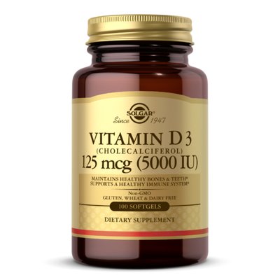 Vitamin D3 Cholecalciferol 125 mcg 5000 IU - 100 softgels 100-31-3430199-20 фото