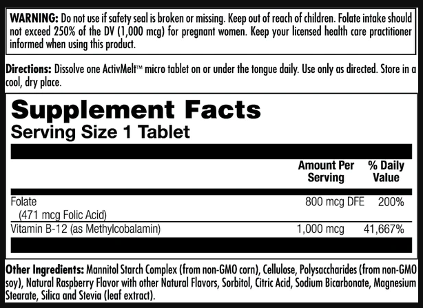 Фолиевая кислота и метил Б12, Folic Acid Methyl B-12 800mcg - 60 tabs Raspberry 2022-10-1005 фото