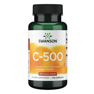 Вітамін С з шипшиною, Vitamin C with Rose Hips 500 mg - 100 caps 100-82-2139339-20 фото