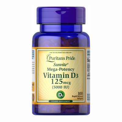 Vitamin D-3 125mcg (5000 IU) Sunvite Mega Potency - 100 tabs 100-99-0283453-20 фото