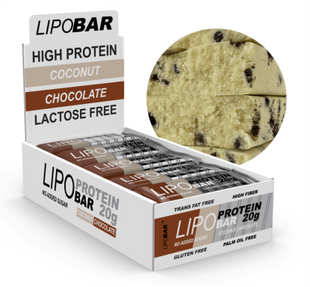 Протеїнові батончики, Lipobar - 20x50g Coconut With Chocolate Crisps 2022-10-2702 фото
