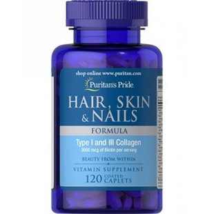 Комплекс для волосся, шкіри та нігтів, Hair, Skin and Nails Formula Type 1 and 3 Collagen - 120 caps 100-85-6103271-20 фото