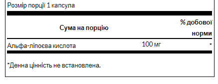 Альфа-ліпоєва кислота, Alpha Lipoic Acid 100 mg - 120caps 100-76-7937499-20 фото