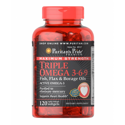Triple Omega 3 6 9 Fish Flax Borage Oils - 120 Softgels 100-60-8334953-20 фото