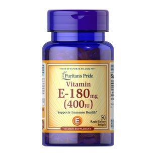 Вітамін-Е, Vitamin E 180 mg 400 IU - 50 softgels 100-93-5558927-20 фото