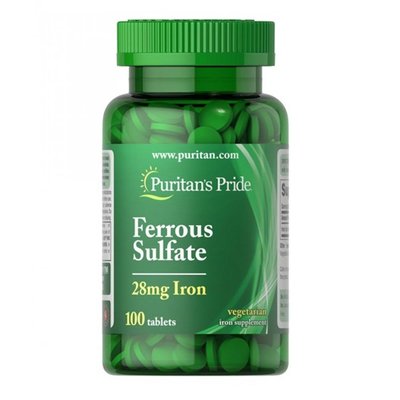 Iron Ferrous Sulfate 28 mg - 100 Tablets 100-82-5001285-20 фото