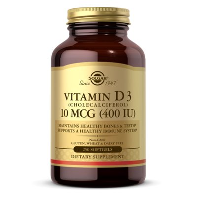 Vitamin D3 (Cholecalciferol) 10mcg (400 IU) - 250 Softgels 2022-10-2978 фото