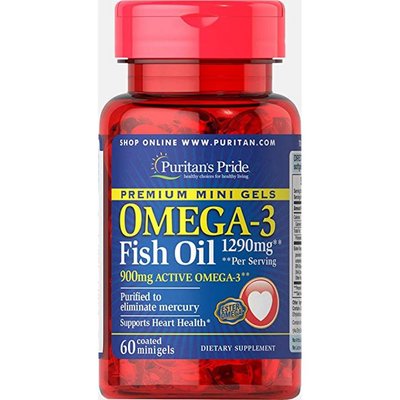 Omega-3 Fish Oil 1290 mg Mini Gels (900 mg Active Omega-3) - 60 softgels 100-43-3734535-20 фото