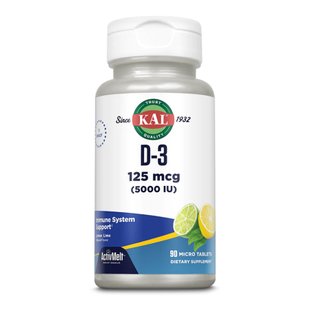 Вітамін Д3, D-3 5000 IU 125mcg - 90 tabs Lemon Lime 2022-10-1774 фото