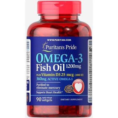Omega 3 Fish Oil 1200 mg plus Vitamin D3 1000 IU - 90 Softgels 100-97-9146742-20 фото