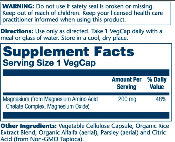 Магний хелат, Solaray Magnesium Amino Acid Chelate 200mg - 100 vcaps 2022-10-1026 фото