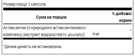 Астаксантин, Astaxanthin 4mg - 60caps 100-74-3681221-20 фото